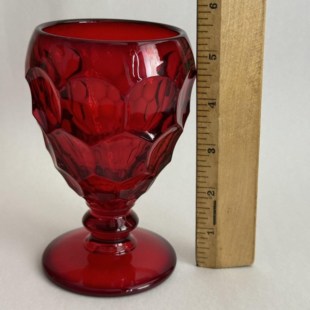 (1) Vintage Viking Glass 6oz Georgian Ruby Red Thumbprint Honeycomb Goblet